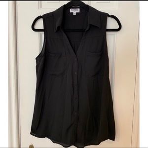 Black express sleeveless portofino button down